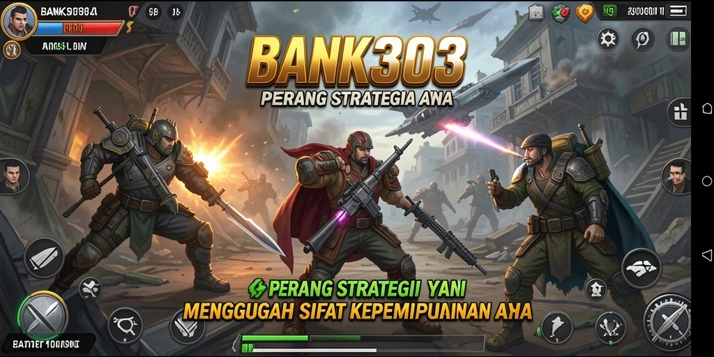 Screenshot utama BANK303 menampilkan strategi pertempuran yang seru.