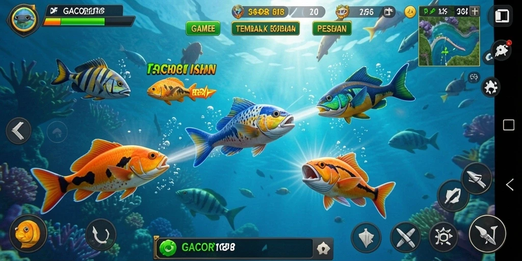 Screenshot gameplay GACOR108 menampilkan aksi tembak ikan yang seru.
