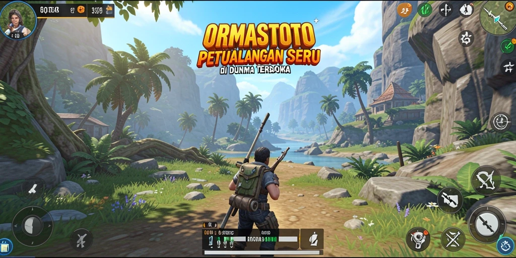 Screenshot gameplay ORMASTOTO menampilkan eksplorasi dunia luas.