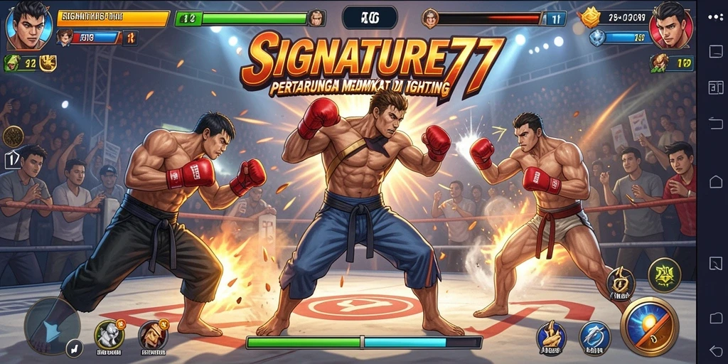Tangkapan layar gameplay SIGNATURE77 dengan pertarungan menarik dan intens.